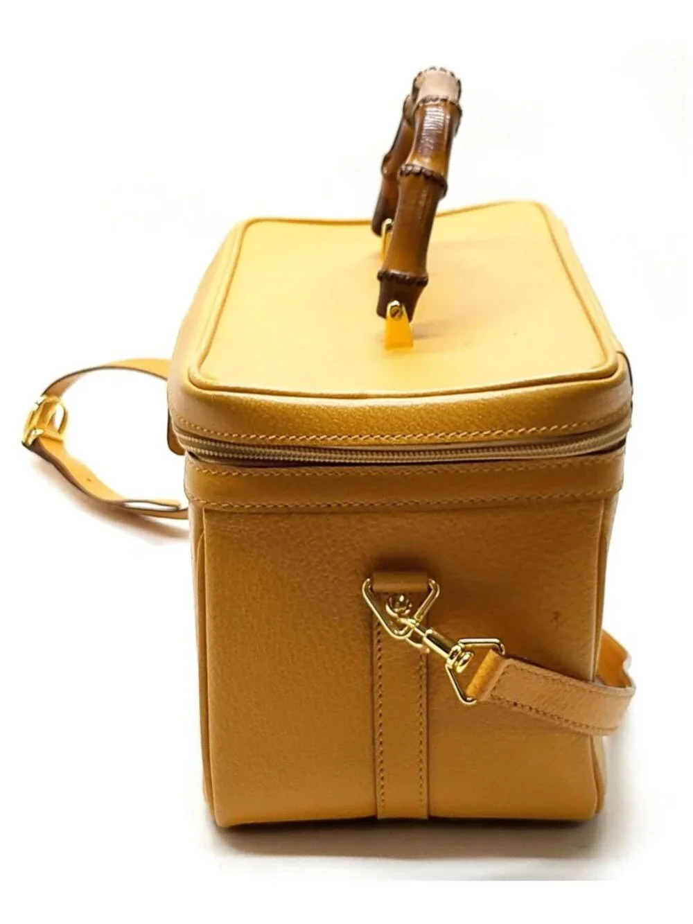 Authentic Vintage Gucci Bamboo Handle Gold Leather Vanity Case Shoulder Bag